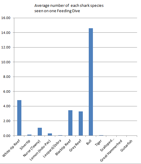 Average Numbers of each Shark Species seen per dive over 3 years