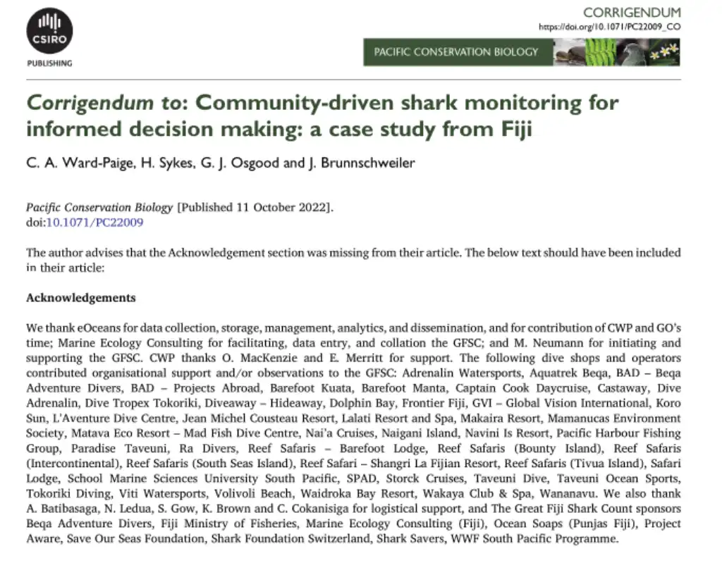Community-driven shark monitoring for informed decision making: a case study from Fiji October 2022 – C. A. Ward-Paige