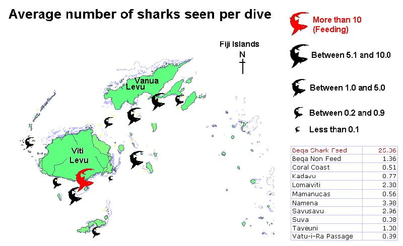 Mapped average number of sharks per dive
